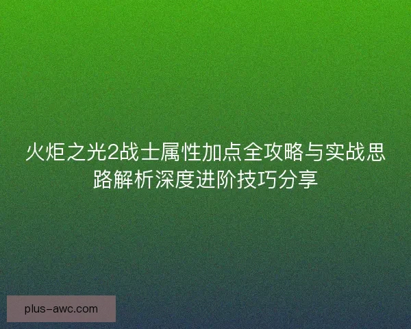 火炬之光2战士属性加点全攻略与实战思路解析深度进阶技巧分享